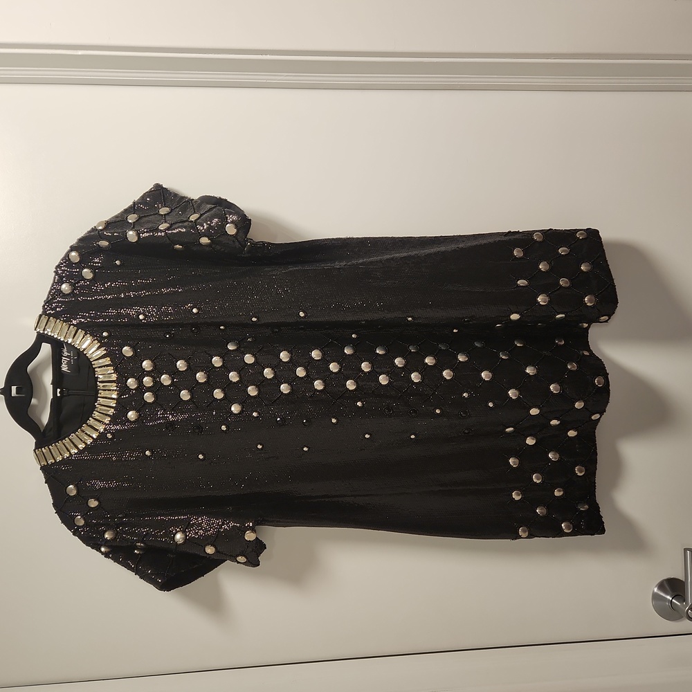 Black sequin dress with exquisite beads,silver and lucite embellishments.
